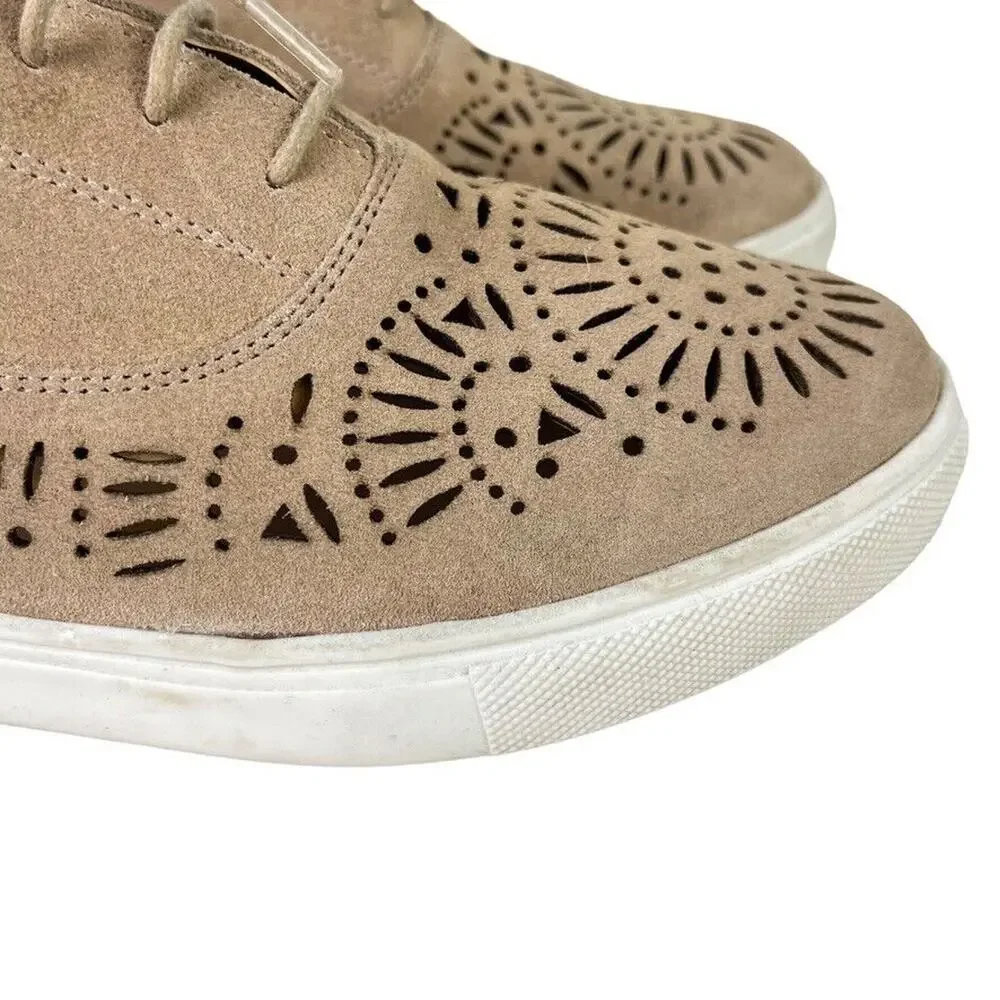 Naughty Monkey Womens Suede Leather Lace Up Perforated Flats Sneakers Shoes 9.5